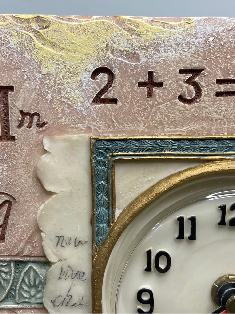 Decorative Porcelain Clock frame, w/ teddy bears, books, Maths, Pink green cream - Picture 15 of 15